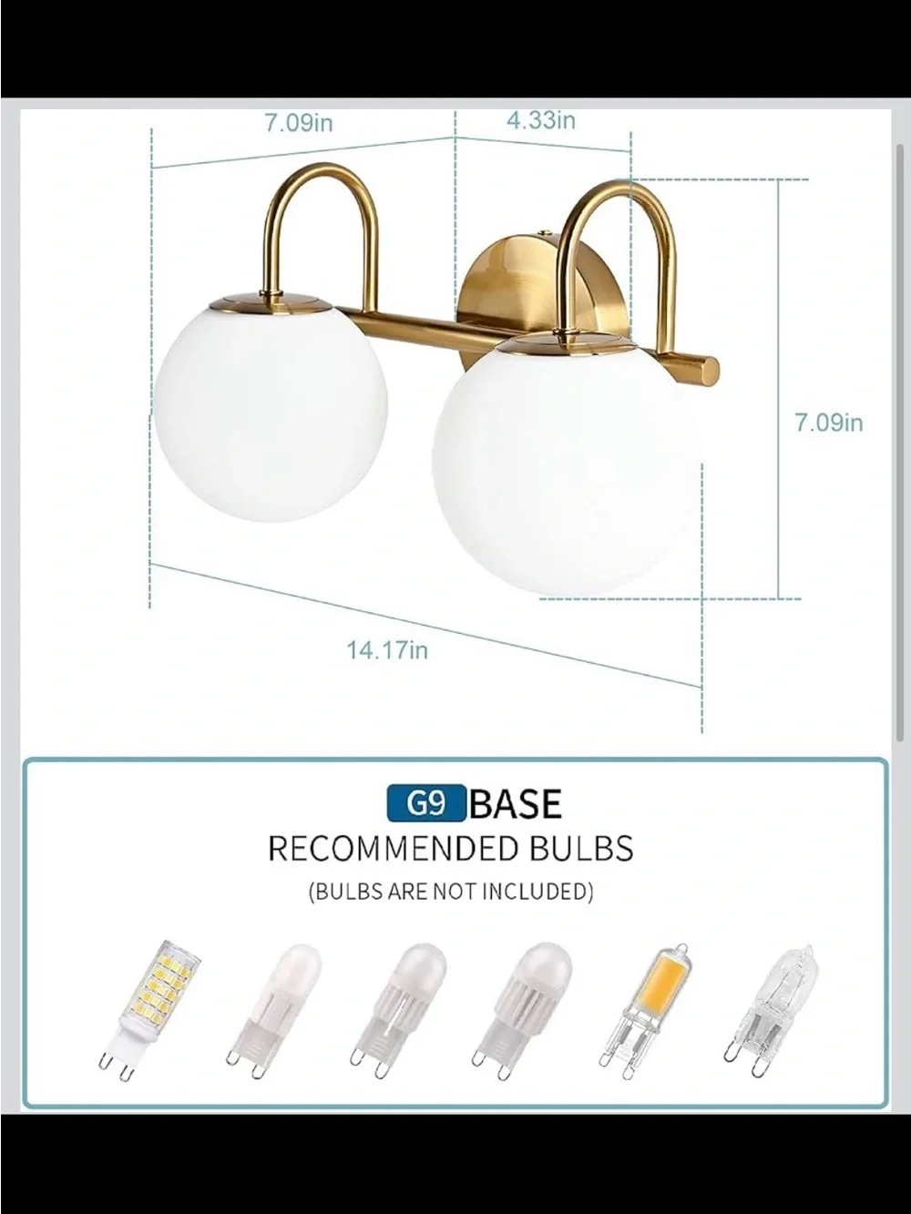 Modern 2-Light Bathroom Vanity Light - Brushed Brass & Globe Shade - New in Box
